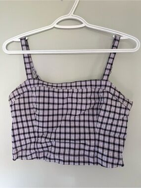 Matching Purple Plaid Square Neck Crop Tank Top and Pants